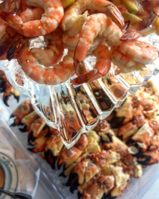 picture of Dallas private event with a chilled seafood display to include shrimp cocktail and fresh crab claws
